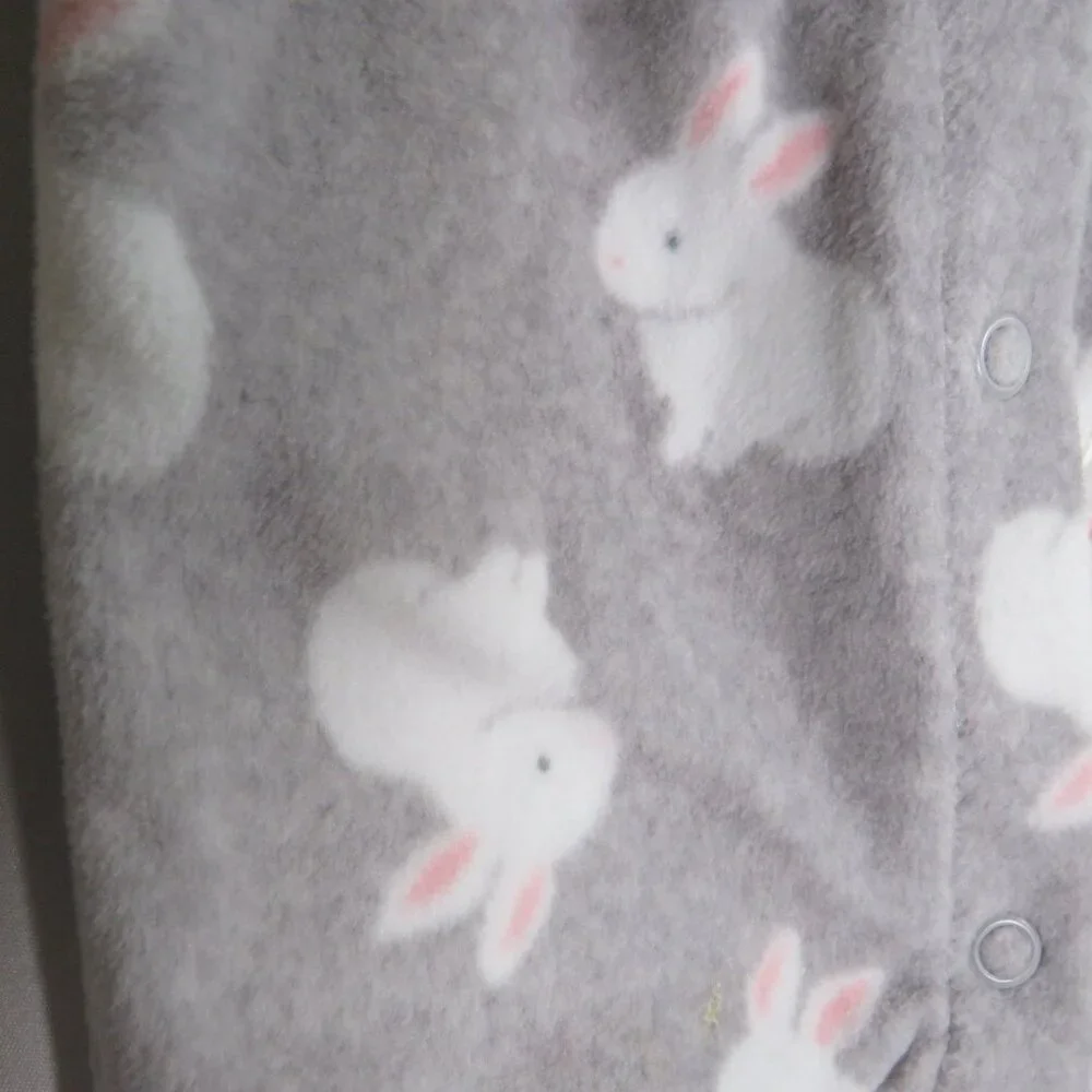 Baby Rabbit Bunny Fleece Footed Sleeper Carter's Pink & Gray Preemie